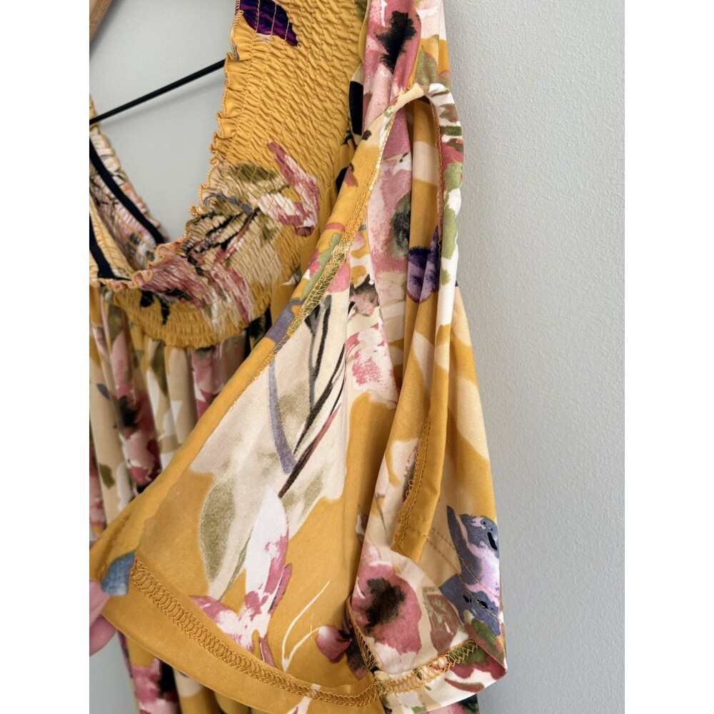 Mlle Gabrielle Dress Yellow Floral Womens Size 3X Elastic Neckline Stretch - Picture 3 of 6